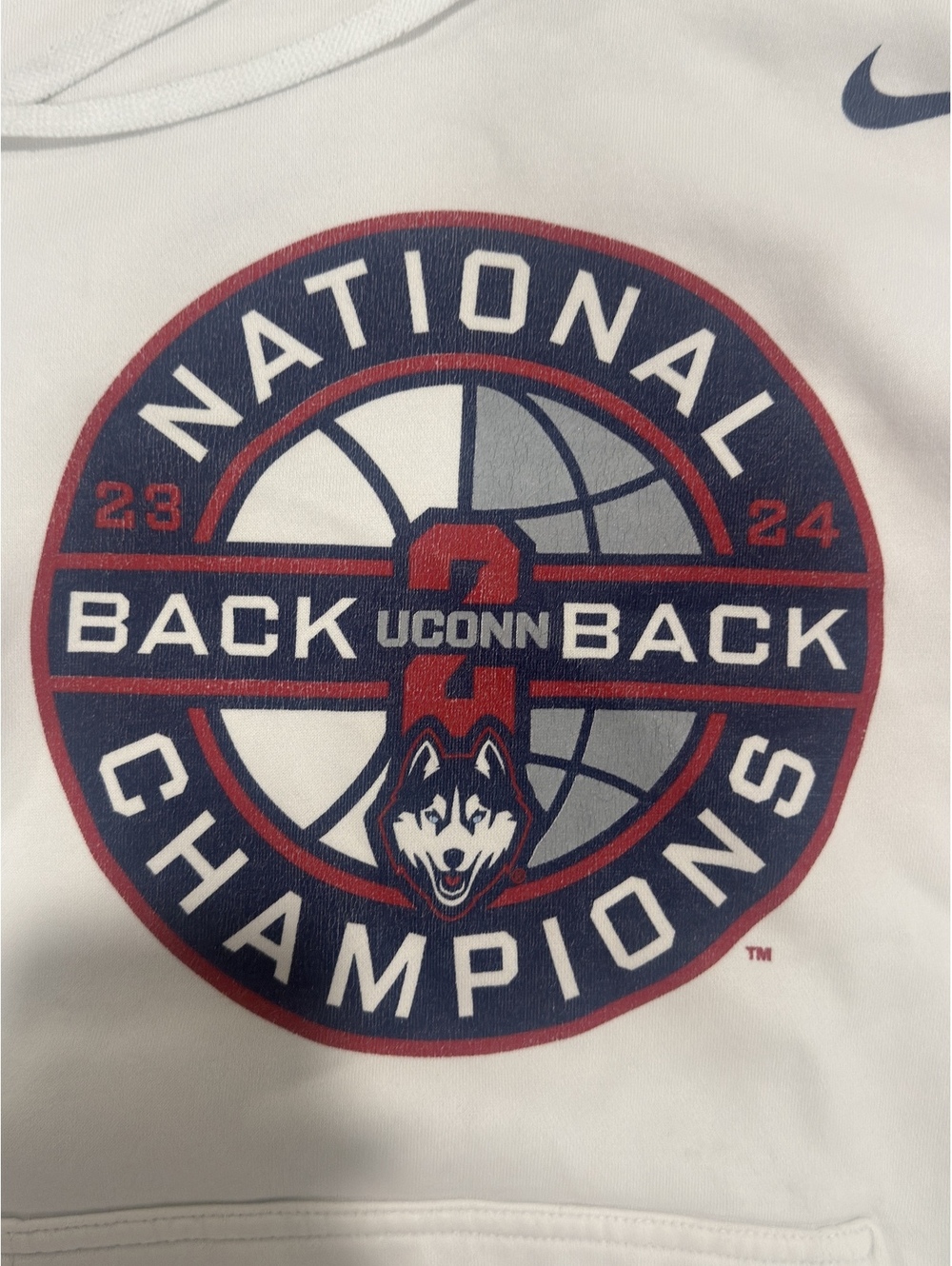Nike Men's Hoodie UConn National Champions Back to Back Graphic White Small - Picture 3 of 4